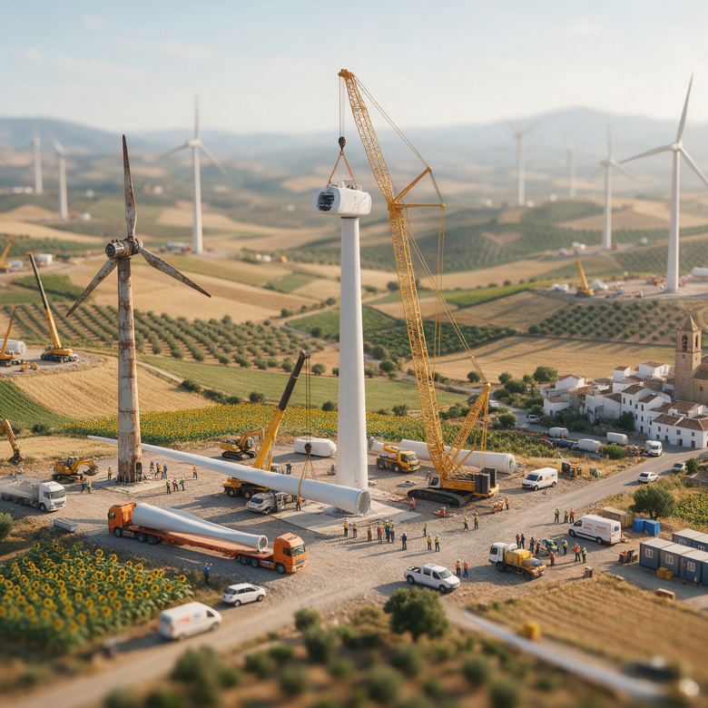 Repotenciación Eólica en Andalucía: 24 Proyectos y alojamiento para brigadas